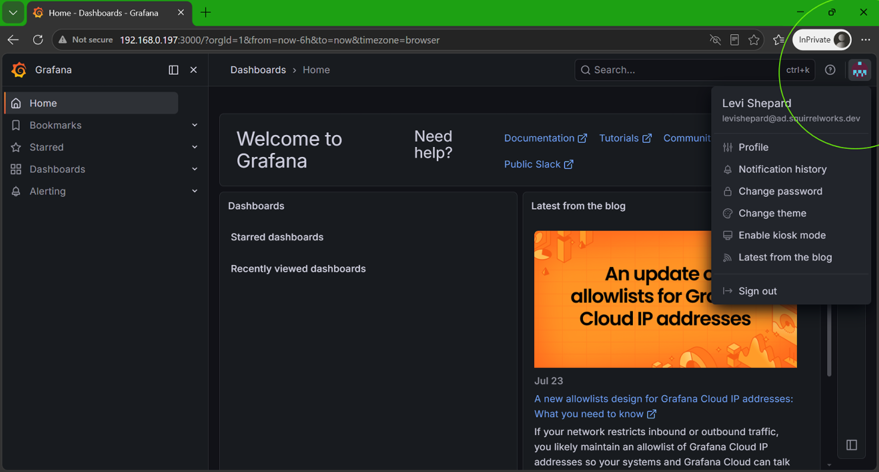 grafana dashboard loaded